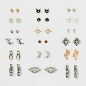 Bird and Cactus with C Shape Hoops Earring Set 18c